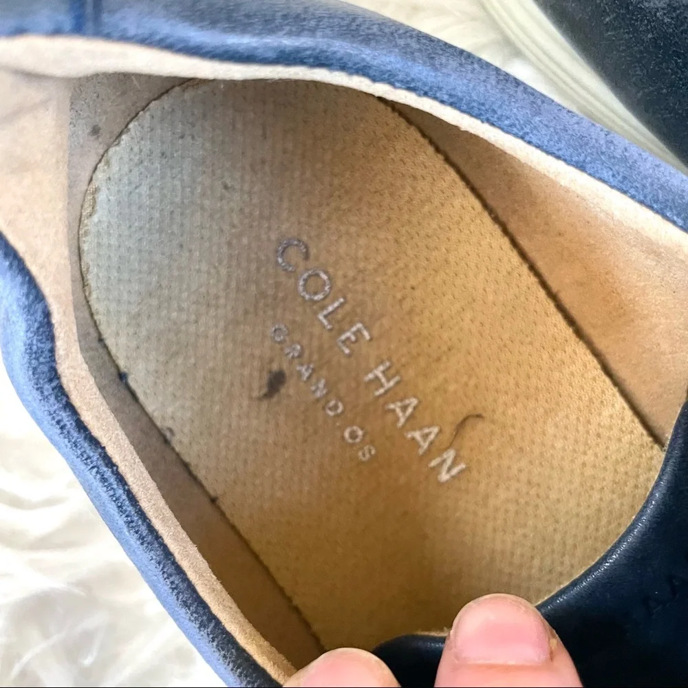Cole Haan Grand OS Leather Lace Up Sneakers Blue Size 9 Mens Casual